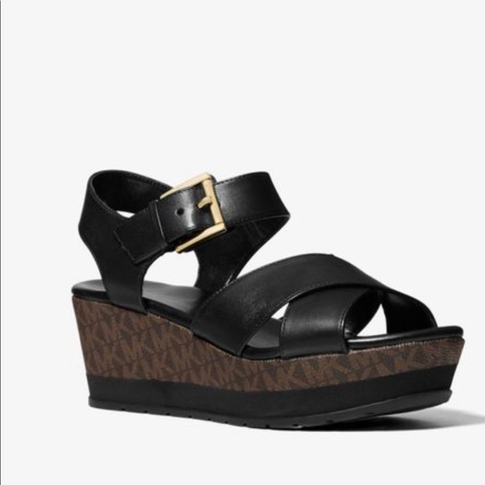MICHAEL KORS NEVA PLATFORM LEATHER BLK / Brown 7:5 - Picture 3 of 6